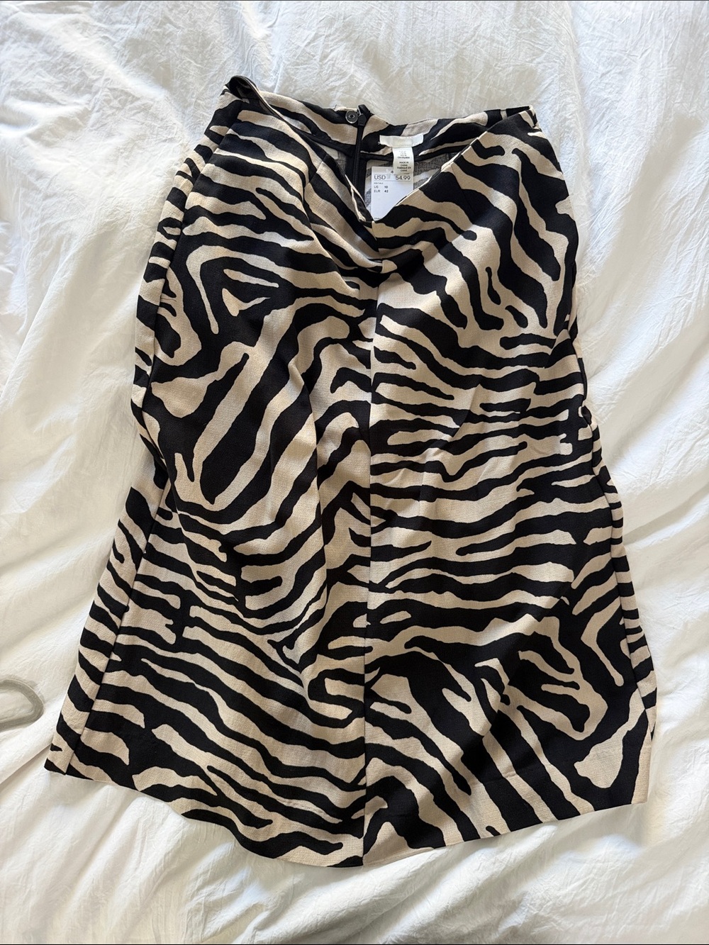 H&M Zebra-Print Midi Skirt 10 Black Cream beige